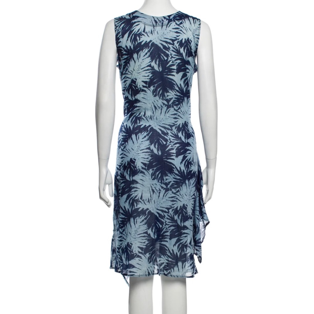 Caron Callahan Blue and Light Blue Leaf-Print Midi Dress